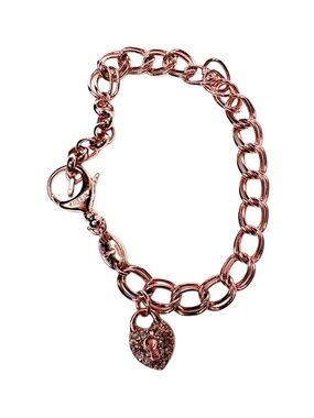 Fossil Rose Gold Link Bracelet with Heart Lock Charm